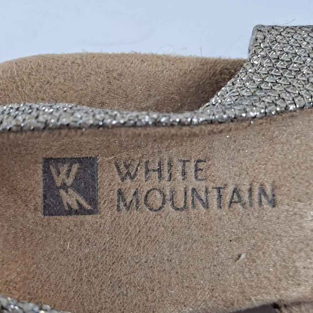 White Mountain Size 6M Gold Glitter Fabric Upper Sandals Wedge Heel Espadrille